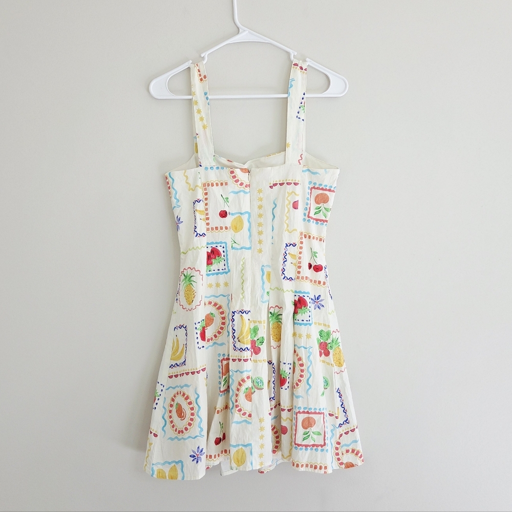 Avec Les Filles Women's Fruit-Print Flared Mini Dress Novelty Size 4 Picnic - Picture 4 of 6